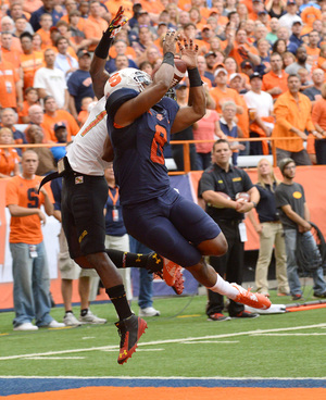 Syracuse safety Darius Kelly missed out on a would-be interception during Syracuse's loss to Maryland on Saturday. Nose tackle Eric Crume and cornerback Brandon Reddish also failed to haul in interceptions.