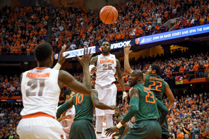 Tyler Roberson (21) and Rakeem Christmas combined for 33 points, but it wasn't enough to overcome Miami on Saturday. 