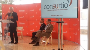 About 80 members of the Syracuse University community attended the opening of the Martin J. Whitman School of Management's new student-run firm, Consurtio, on Thursday.