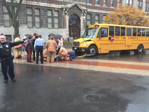 Around 4 p.m. Tuesday, a bus and a student collided. The student was conscious and responding to emergency personnel.