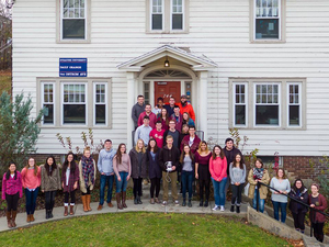Members of The D.O. fall 2015 staff pose for a group photo at 744 Ostrom Ave.