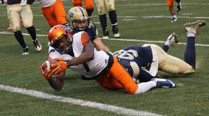 Amba Etta-Tawo scored five touchdowns in the Orange's last game of the season. SU and Pitt set the FBS record for points in a game, totaling 137. SU lost, 76-61. 