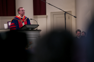 Chancellor Kent Syverud reflects on the rich history of Hendricks Chapel during his inauguration speech on April 11, 2014.