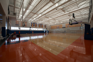 The men's and women's teams will often practice in the Melo Center. Before it opened, the teams would have to share one court at Manley Field House. 