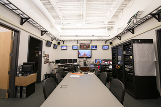 The video facility is adjacent to a film room that the team uses to watch game film. 