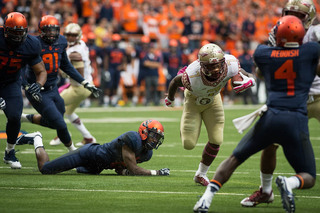 Florida State running back Mario Pender runs into the second level, leaving Syracuse's defense in his dust. 