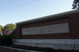 The brick wall at the entrance of Clemson University, which was established in 1889.