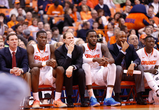 The Syracuse bench looks on during the Orange's 89-42 win over the Owls.