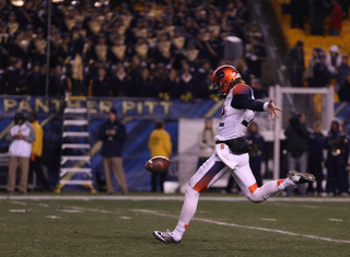 Syracuse punter Riley Dixon prepares to launch a punt. The senior averaged 42.4 yards on five attempts.
