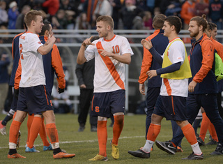 Alseth and Buescher take in SU's celebration after defeating PSU.