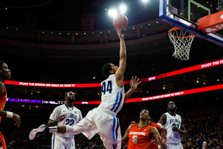 McCullough looks on as Villanova's Josh Hart goes up for a shot at the Wells Fargo Center. 