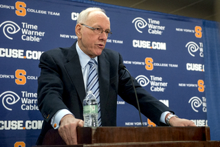 Jim Boeheim addressing the media for the first time since the NCAA’s report on Syracuse on March 19. Boeheim’s press conference lasted about an hour as he discussed his involvement in SU’s violations detailed in the NCAA report, his desire to appeal part of the NCAA’s suspension and why he plans to retire in three years.      